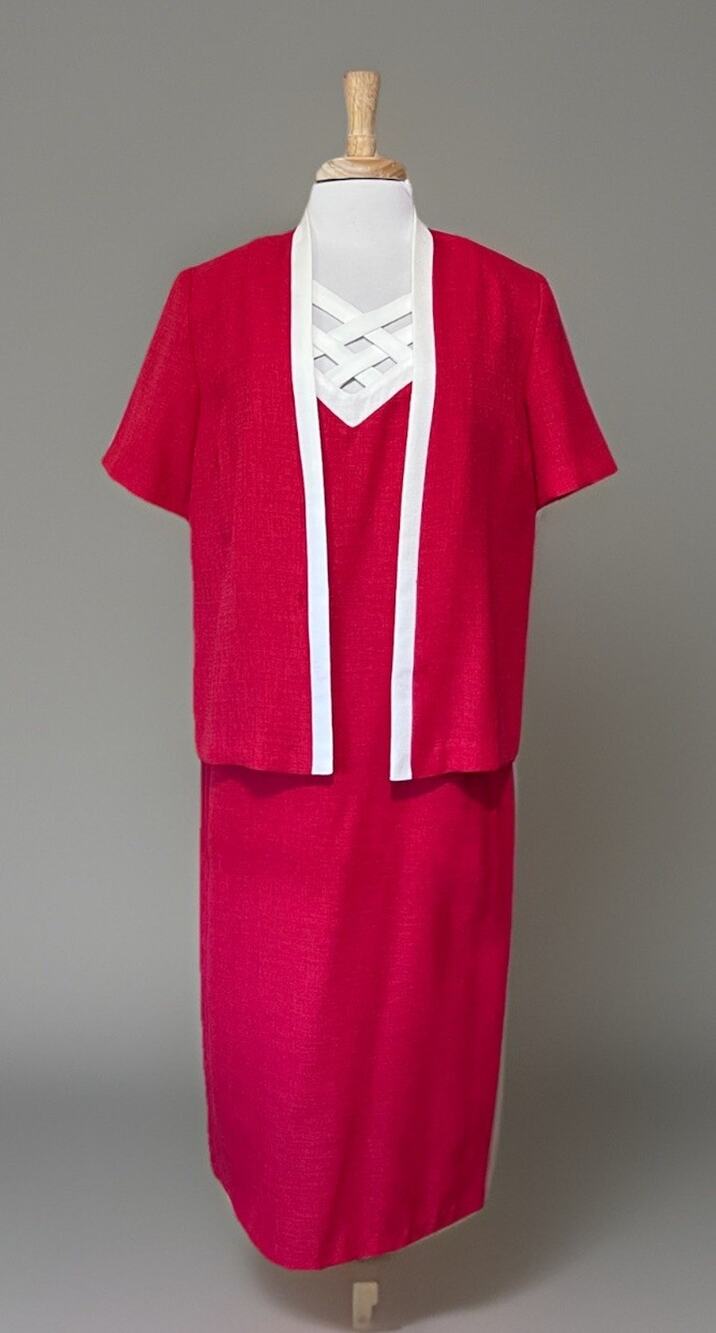 Nancy Michaels Red White Dress & Jacket Womens 12P Vintage 90s Retro Shift